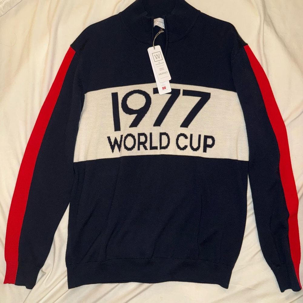 BRAND NEW We Are Norwegians XL 1977 World Cup Sweater - Navy and Red